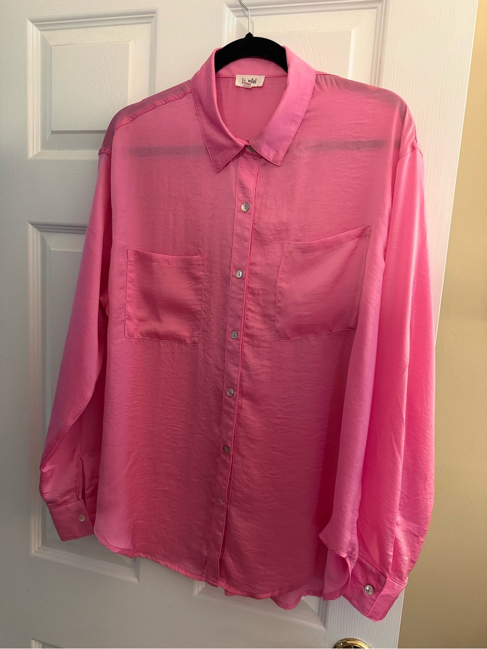 LA MIEL Vibrant Pink Silk-Feel Button Down Shirt